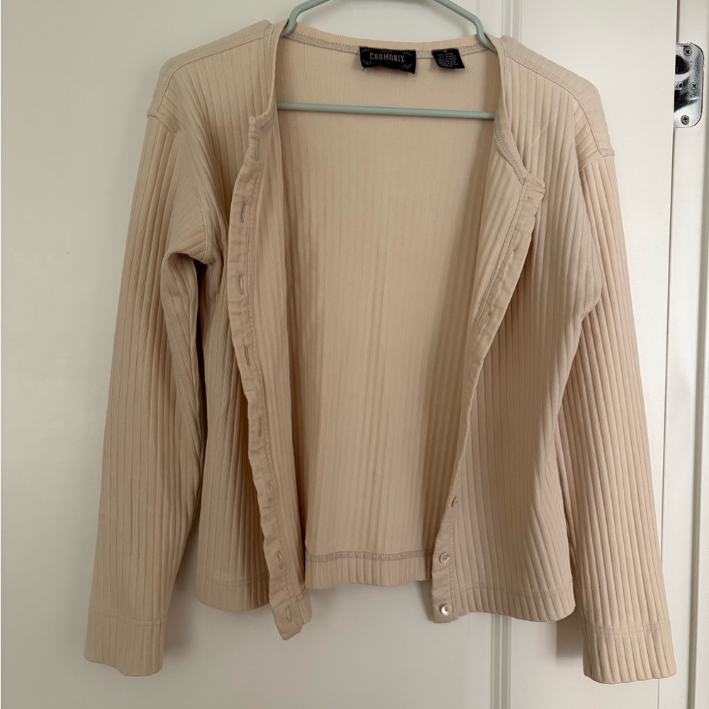 Beige Ribbed Cardigan by Bershka